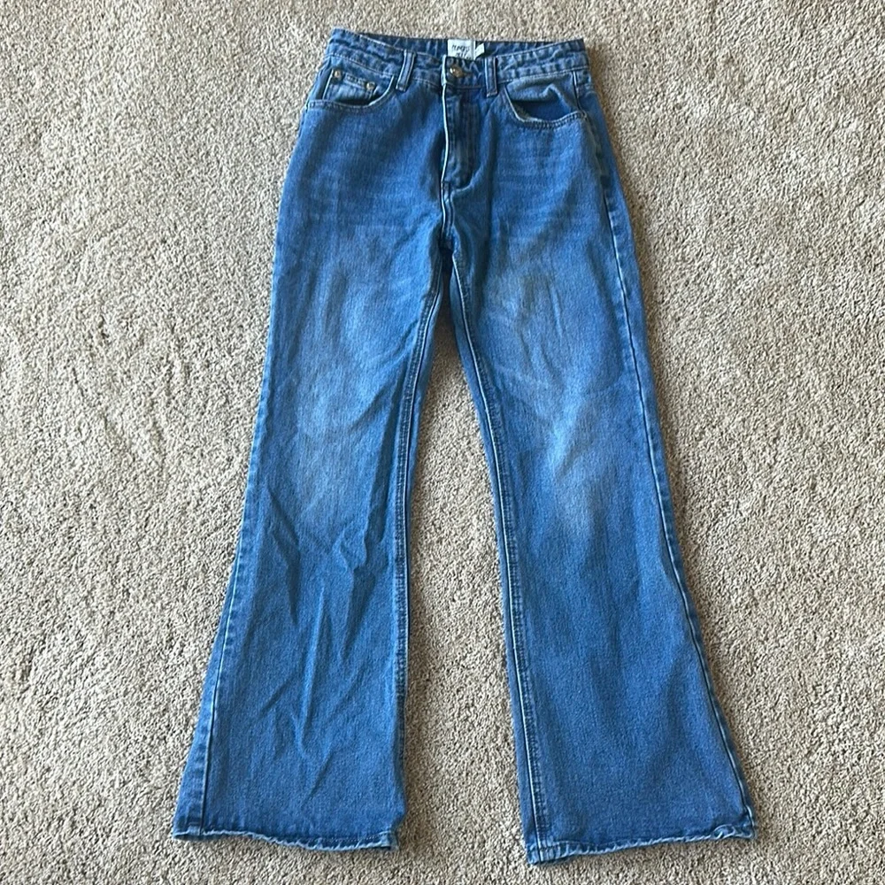 Princess Polly Blue Flare Wide Leg Jeans - Picture 1 of 3